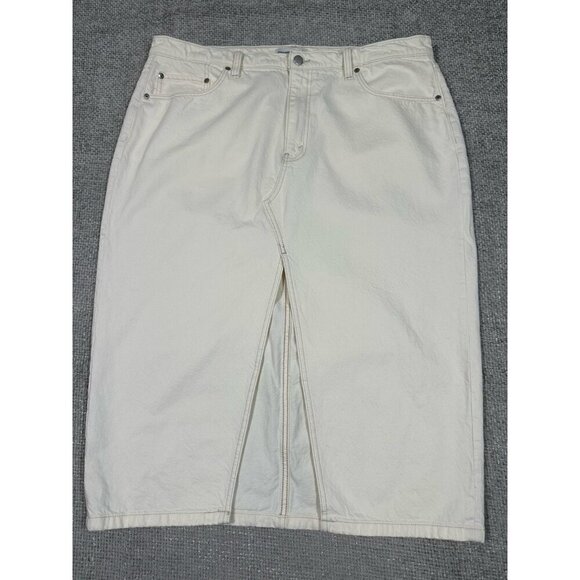 Abercrombie &‎ Fitch Jean Skirt Womens 34/18 Cream High Rise Denim Midi - Picture 1 of 7